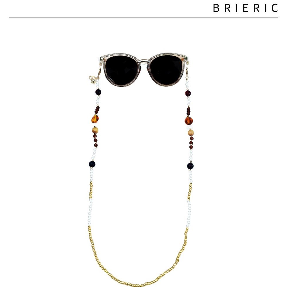 Glasses/Eyeglasses Holder 18k Gold Wood Beads with Freshwater pearls